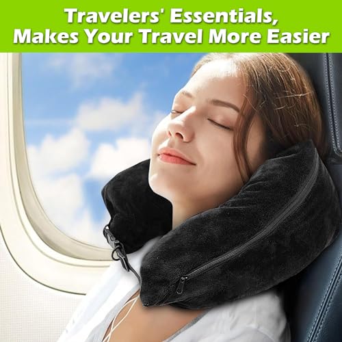 Travel Neck Pillow Stuffable with Clothes,Stuffable Neck Pillow for Traveling,Fillable Travel Neck Pillow Extra Storage Bag,Soft Velvet Neck Pillow Case Cover,Packable for Airplane Travel Essentials