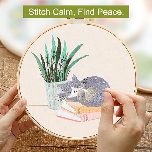 Santune 3 Pack Bee Embroidery Kit for Beginners Adult Cross Stitch Kits for Beginners Hand Embroidery with Animal Patterns and Instructions DIY Kits for Adult with Hoops, Threads and Needles