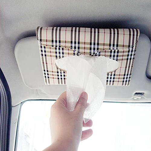 Car Tissue Holder Visor Tissue Holder Tissue Car Holder Plaid Paper Towel Napkin Holder Box Tissue Case Cover for Car Sun Visor Napkin Holder
