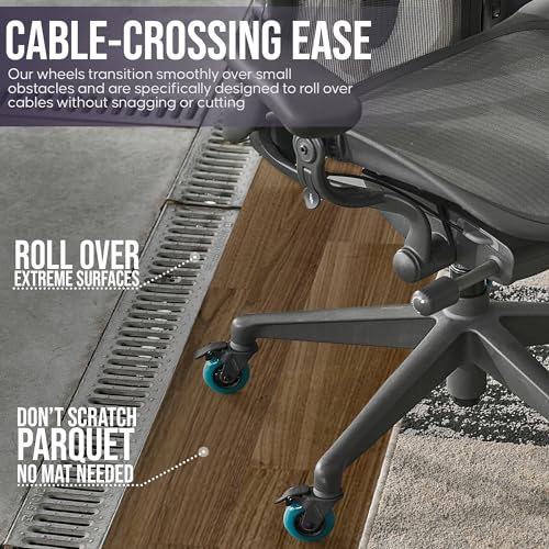 Stealtho Locking Caster Wheels set of 5-2 Wheels with Brakes - Heavy Duty Office Chair Casters for Furniture - Replacement Industrial Wheels for Cart - Roller Blade Rubber Casters Navy