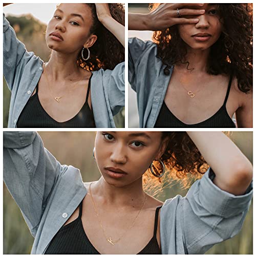 Ursilver Sterling Silver Initial Necklaces for Women, 14K Gold Over S925 Sterling Silver Sideways Initial Necklaces Letter Pendant Necklaces Gold Dainty Sterling Silver Initial Necklaces for Women(K)