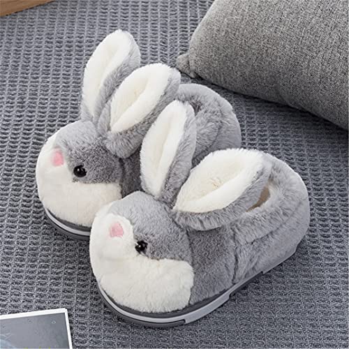 YILANLAN Women's Cute Bunny Animals Slippers Interesting Comfortable Furry Slippers Soft Plush Winter season Keep warm Home Slippers (4/4.5, Grey shoes, numeric_4)
