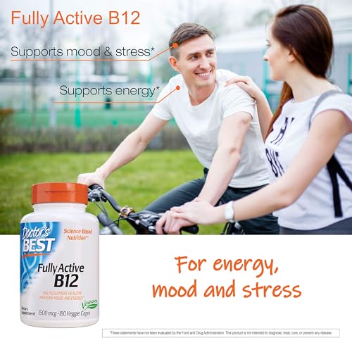 Doctor's Best Fully Active B12 1500 Mcg, Supports Energy, Mood, Circulation, Non-GMO, Vegan, Gluten Free, 180 Count