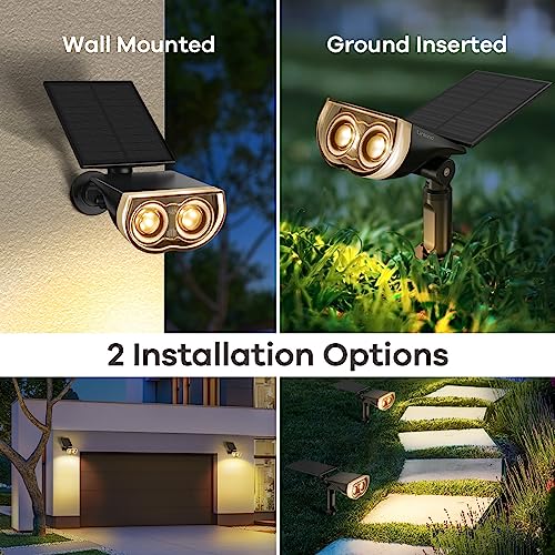 Linkind Solar Lights Outdoor Solar Lights for Outside Waterproof IP67 Solar Spot Lights 120° Adjustable Panel and Light Solar Landscape Lights for Garden Yard Landscape Pathway, 2 Pack Warm White