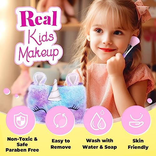 ULOVEME Kids Real Makeup Kit for Little Girls - Real, Non Toxic, Washable Make Up Toy - Umicorn Toys Gift for 3 4 5 6 7 8 9 10 12 Years Old Girls Birthday