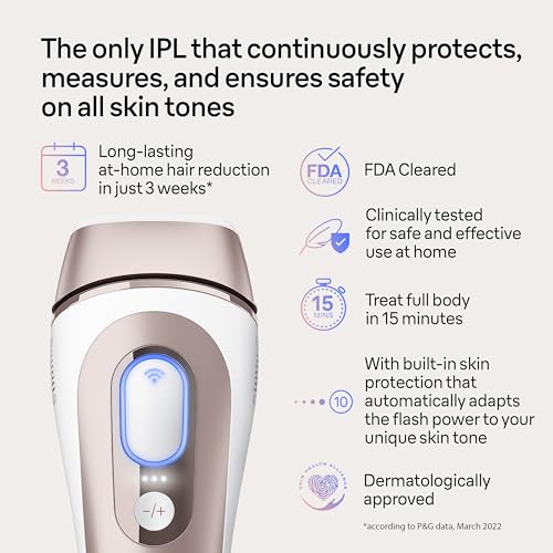 Braun SMART IPL Long-lasting Laser Hair Removal Device for Women & Men, Skin i·Expert, Home Hair Removal, Free App, Vanity Case, Venus Razor, 3 Smart Heads, Alternative for Laser Hair Removal, PL7243