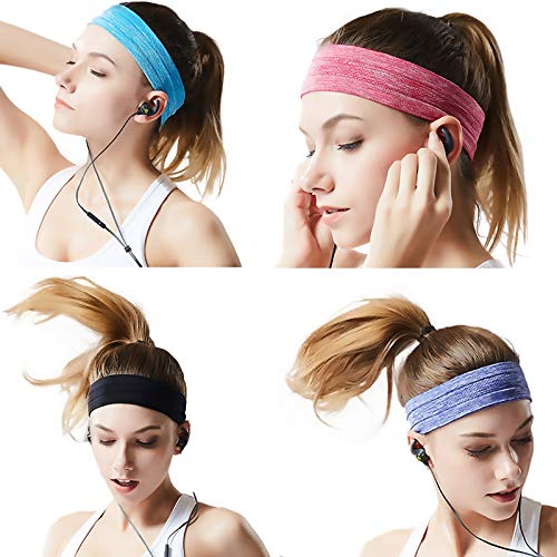 QiShang 3Pack Sweat Bands Headbands for Women Workout, Women's Fashion Non Slip Headband, Moisture Wicking Sweatband for Sports Running Athletic Yoga