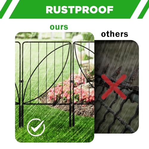 UIRWAY 10 Panels Garden Fences and Borders, Total 10.8ft(L) x 24in(H) Decorative Garden Fence with Leaf Pattern, Rustproof Metal Rabbit Fence for Garden, Small Garden Edging Fence for Outdoor