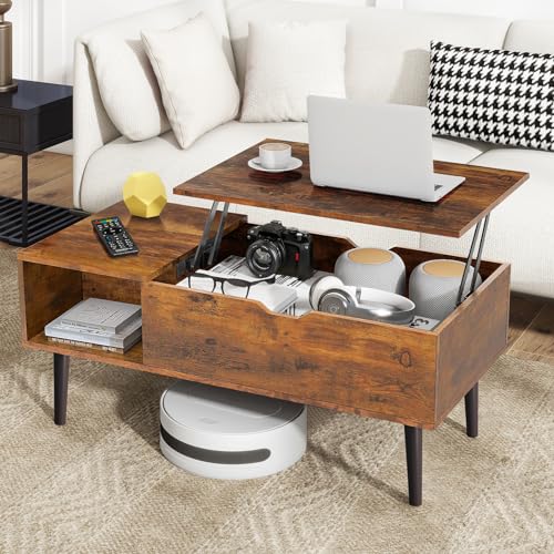 Coffee Table, Lift Top Coffee Tables for Living Room, Small Modern Wooden Center Tables with Storage Shelf and Hidden Compartment