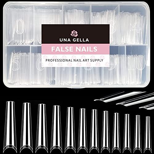 UNA GELLA 504PCS Stiletto Nails Tips Half Cover XXL Long Almond Nail Tips Soft Gel Nail Tips 12 Sizes Traceless Clear False Fake Nails for Nails Extensions DIY Salon