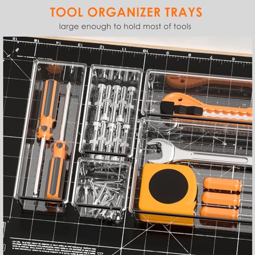 Criusia 26 Pack Large Clear Plastic Drawer Organizer Bins -Heavy Duty Acrylic Kitchen Drawer Organizers and Storage for Utensils -Bathroom Drawer Organizer Trays for Makeup Office Organization