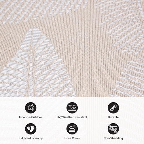 Rugshop Bella Distressed Palm Leaves Textured Flat Weave Easy Cleaning Outdoor Rugs for Deck,Patio,Backyard Indoor/Outdoor Area Rug 2' x 3' Natural