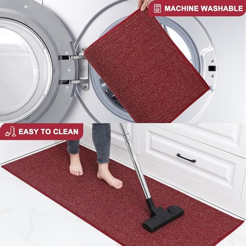 BEQHAUSE Kitchen Rugs and Mats,Non Skid Washable Absorbent Kitchen Runner Rug with TPR Backing for Kitchen,Front of Sink,Laundry (Burgundy Red,20"x32")