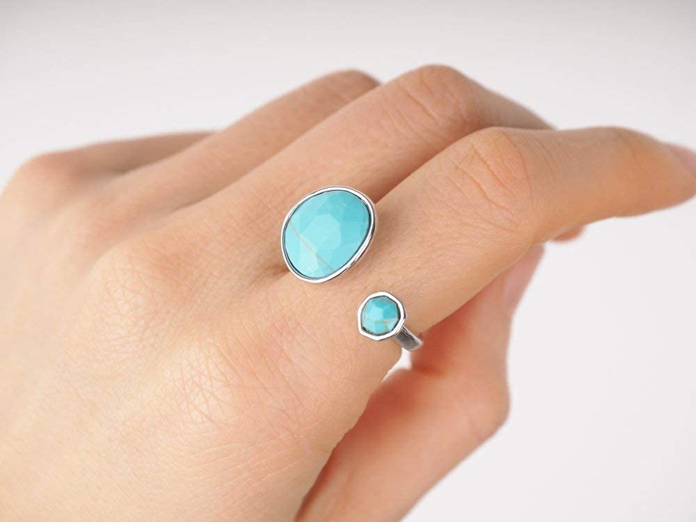 Bold Silver-Plated Statement Ring with Eye-Catching Simulated Blue Turquoise - Hypoallergenic & Lightweight, Exuding Boho Elegance - Simple Minimalist Jewelry by MJLULU