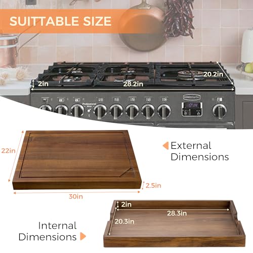 Noodle Board Stove Cover - Acacia Wood Stove Top Covers for Electric Stove and Gas Stove - Sink Cover RV Stove Top Cover - 30"L x 22"W x 2.5"Th Raised Cutting Board with Legs and Juice Grooves