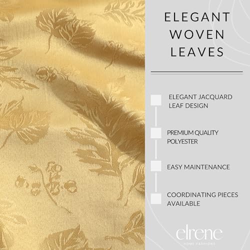 Elrene Home Fashions Elegant Woven Leaves Jacquard Damask Cloth Napkin Set, 17" x 17", Pack of 8, Gold