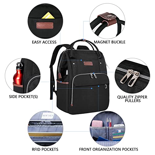 VANKEAN Laptop Backpack for Women Men 15.6-16.2 Inch Stylish Computer Work Backpack, Waterproof College Casual Daypack Business Travel Backpacks with USB Port & RFID Blocking, Black