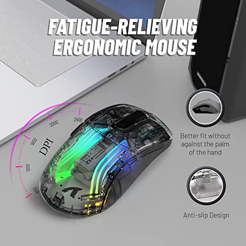 Wireless Gaming Mouse With Full Transparent Design,Double Mode 2.4G/Bluetooth Mouse,3D RGB Backlit,Ergonomic Silent Mouse with 7 Buttons,Rechargeable Wireless Computer Mice for Laptop,PC,Mac(Black)