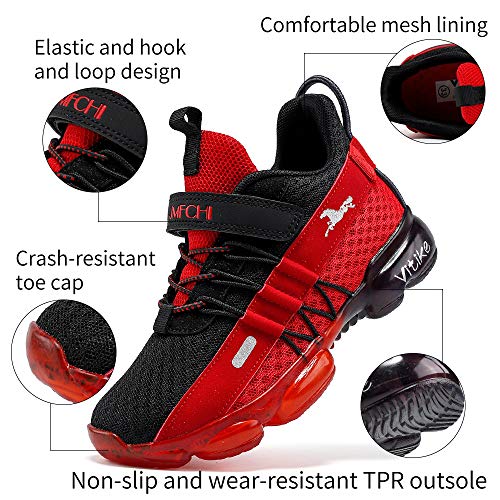 JMFCHI Boys Girls Kids' Sneakers Knitted Mesh Sports Shoes Breathable Lightweight Running Shoes for Kids Fashion Athletic Casual Shoes 12 Little Kid Black Red 8169K