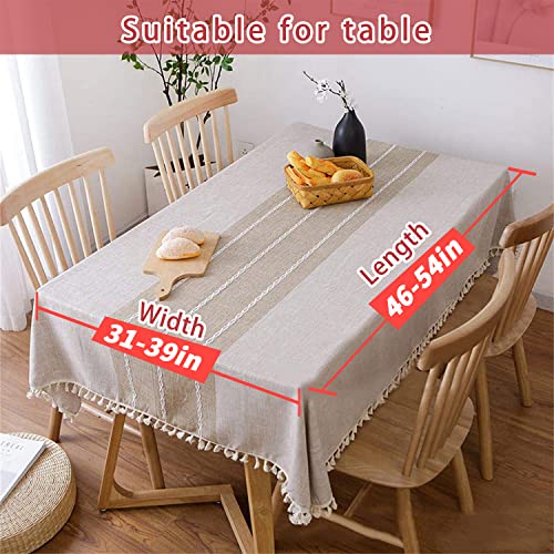 Vonabem Table Cloth Tassel Cotton Linen Table Cover for Kitchen Dinning Wrinkle Free Table Cloths Rectangle/Oblong (58''x70'', 4-6 Seats, Linen and Cotton)