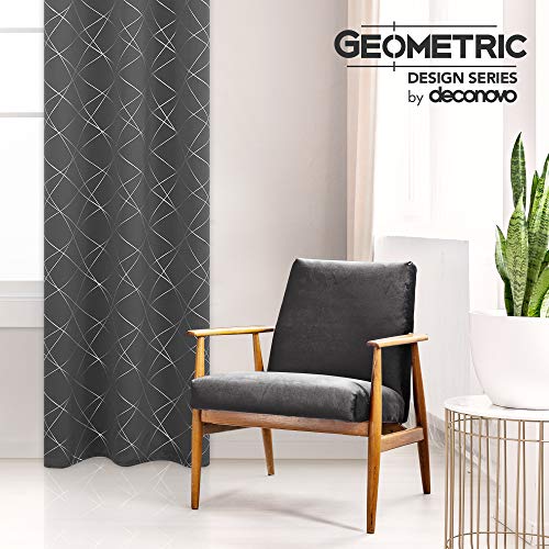 Deconovo Blackout Curtains, Room Darkening Thermal Insulated Drapes with Foil Printed Pattern for Bedroom - 2 Panels, 42x90 Inch, Black