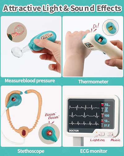 Jovow Doctor Kit for Toddlers 3-5, Medical Kit with Sound and Light Functions, Doctor Playset for Kids Birthday Gift