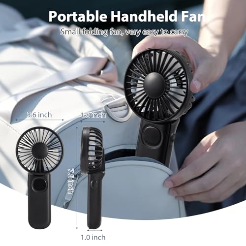 Leimaq Handheld Mini Fan, Handheld/Neck/Desk 3 in 1 Small Portable Fan USB Rechargeable, 3000mAh Battery Operated Fan with LED Display, 180° Foldable Fan with 5 Speed Wind (Black)