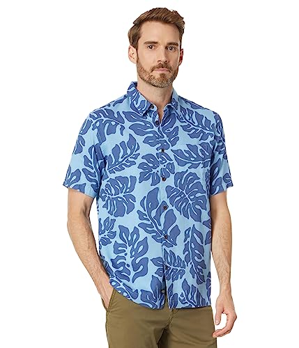 Quiksilver Men's Button Up Woven Top, Dusk Blue Waterfall RAIN 233