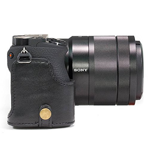 MegaGear Sony Alpha A6500 (Up To 16-70MM Lens) Ever Ready Genuine Leather Camera Case And Strap, With Battery Access - Black - MG1201