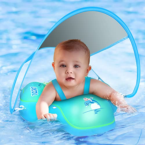 LAYCOL Baby Swimming Float with UPF50+ Sun Canopy Baby Floats for Pool No Flip Overbaby Pool for Baby Age of 3-36 Months (Deepblue, L)