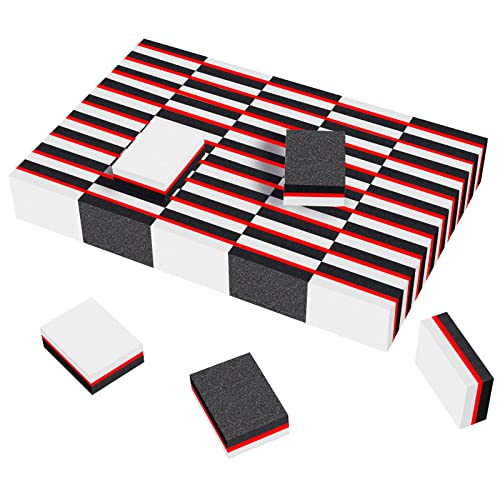 CGBE Nail Buffer Mini Block File 180/100 Grit Sandwich Washable Manicure Tools for Nail Care 50 Pcs (Black-White)