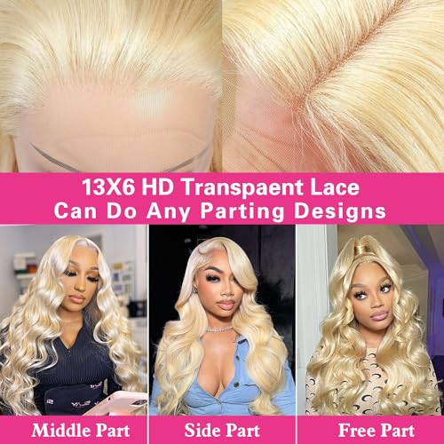 BZN 613 Lace Front Wig Human Hair 13x6 Body Wave Lace Front Blonde Wigs Human Hair for Women HD Lace Frontal Wigs Glueless 200% Density Pre Plucked With Baby Hair 24Inch