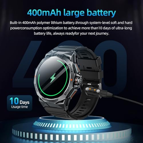 Tbtxyxl Military Smart Watches for Men,1.43'' Amoled Ultra HD Sport Watch with(Call Receive/Dial),100+Sports Modes, IP68/Heart Rate/Sleep/SpO2/Blood,Outdoor Rugged Watch for Android and iOS (Black)