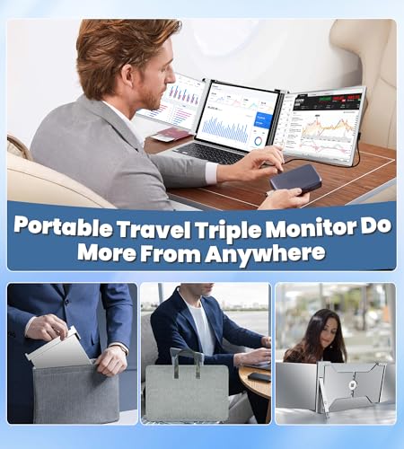 FQQ 14” Triple Laptop Screen Extender, 1920 * 1200P FHD IPS Portable Monitor for 15” - 17.3" Laptop, 16:10, Dual Monitor Display for Win/MAC (Not Suited to M1/M2/M3 Chips), HDMI/USB-C Plug & Play.