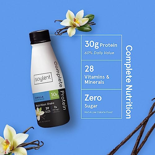 Soylent Complete Protein Shake, Vanilla, 30g Protein, Vegan, Dairy Free and 0g Sugar, Ready to Drink Protein Drinks, 11oz (12 Pack)