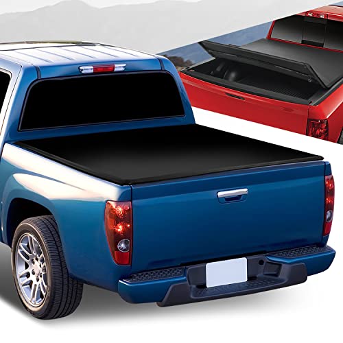 Auto Dynasty FRP Hard Tri-Fold Truck Bed Tonneau Cover Compatible with 2015-2025 Chevy Colorado GMC Canyon Crew Cab 5.2Ft Fleetside/Styleside Bed, Black Powdercoated