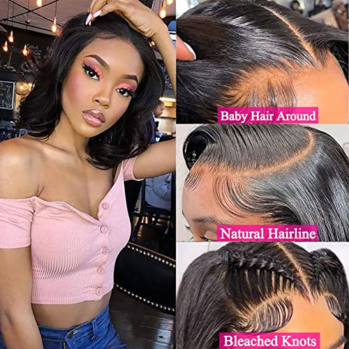 8 Inch Bob Wig Human Hair Body Wave Lace front Wigs For Black Women Human Hair 4x4 Lace Closure Loose Wave Brazilian Virgin Remy Hair Pre Plucked With Baby Hair