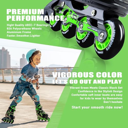 2PM SPORTS Torinx Boys Adjustable Inline Skates, Fun Beginner Roller Skates for Kids, Youth, Girls, Men and Women - Black Medium