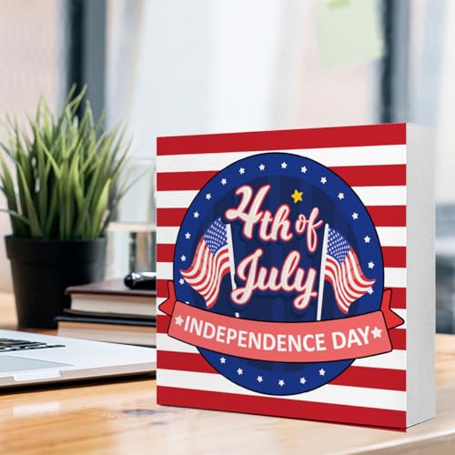 4th of July Independence Day Wooden Box Sign Desk Decor,America Wood Sign,July 4th Decorations,Independence Day Wooden Plaque,USA Patriotic Decor