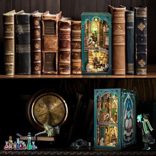 CUTEBEE Book Nook Kit - DIY Dollhouse Miniature House Kit Booknook for Adults and Teens, Tiny Magic House Bookshelf Insert Room Decor Model Build Gifts for Friends and Family (Darkness Common Room)