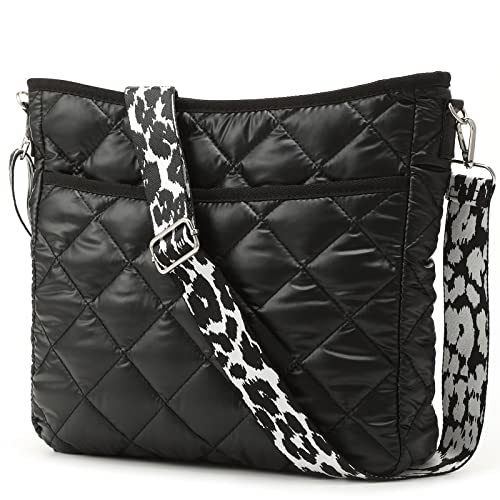 Quilted Crossbody Bags for Women, Unique Pattern Strap Quilted Bag, Crossbody Purses for Women, Quilted Puffer Bag for Women (Black)