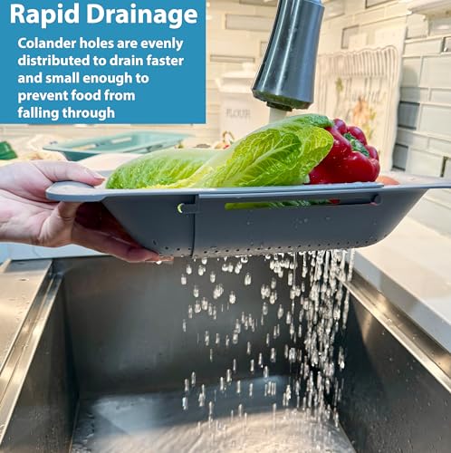 Over the Sink Colander Extendable Basket Strainer to Wash Fruits and Vegetables Food Strainer to Drain Pasta or Dish rack to Dishes-Kitchen Essentials strainers and colanders