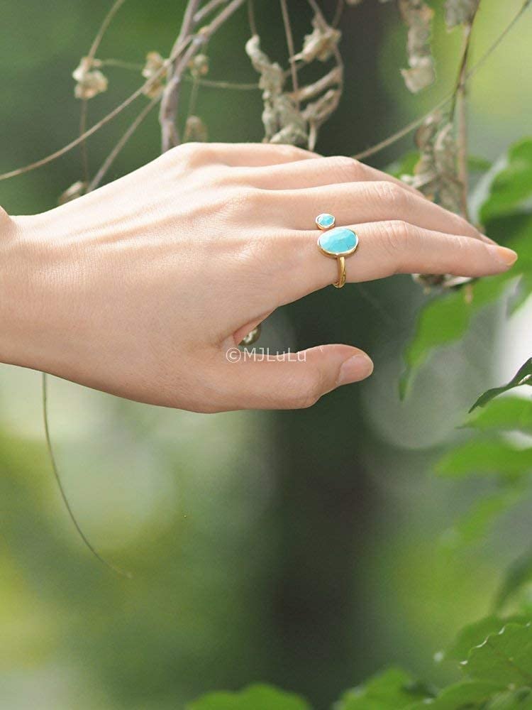 Bold 14K Gold-Plated Statement Ring with Eye-Catching Simulated Blue Turquoise - Hypoallergenic & Lightweight, Exuding Boho Elegance - Simple Minimalist Jewelry by MJLULU