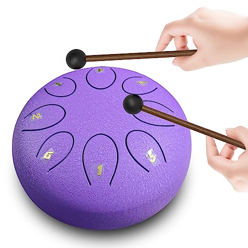REGIS rain drum for outside，Steel Tongue Drum 8 Notes 6 Inches Chakra Tank Drum Steel Percussion Padded Travel Bag and Mallets，Musical Education Entertainment Meditation Yoga Zen Gifts(Lavende)