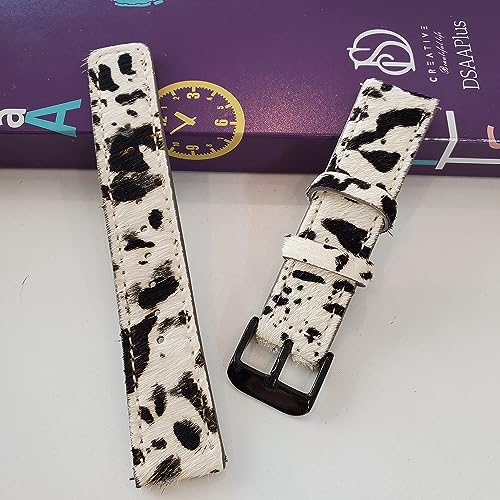 DSAAplus Furry Cow Leather Band For Samsung Galaxy Watch 6 5 40mm 44mm/ Galaxy Watch 5 Pro 45mm Band Galaxy Watch 4 40mm 44mm/ Active 2 40mm 44mm Bands 20mm Watch Strap (rose gold buckle)