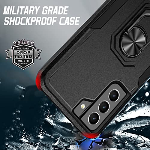 Oterkin for Samsung Galaxy S21 FE Case, Heavy Duty Military Grade Shockproof Case with Kickstand & Tempered Glass Screen Protector, Supports Magnetic Car Mount (Black)