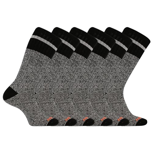 Merrell Striped Thermal Crew Socks 6 Pair Pack, Black, M/L