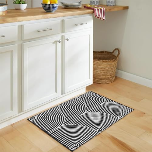Sungea Indoor Outdoor Entryway Rug 2'x3', Machine Washable Reversible Cotton Small Bathroom Mat, Modern Low-Profile Soft Throw Rugs for Front Door,Kitchen,Bedroom(Black)