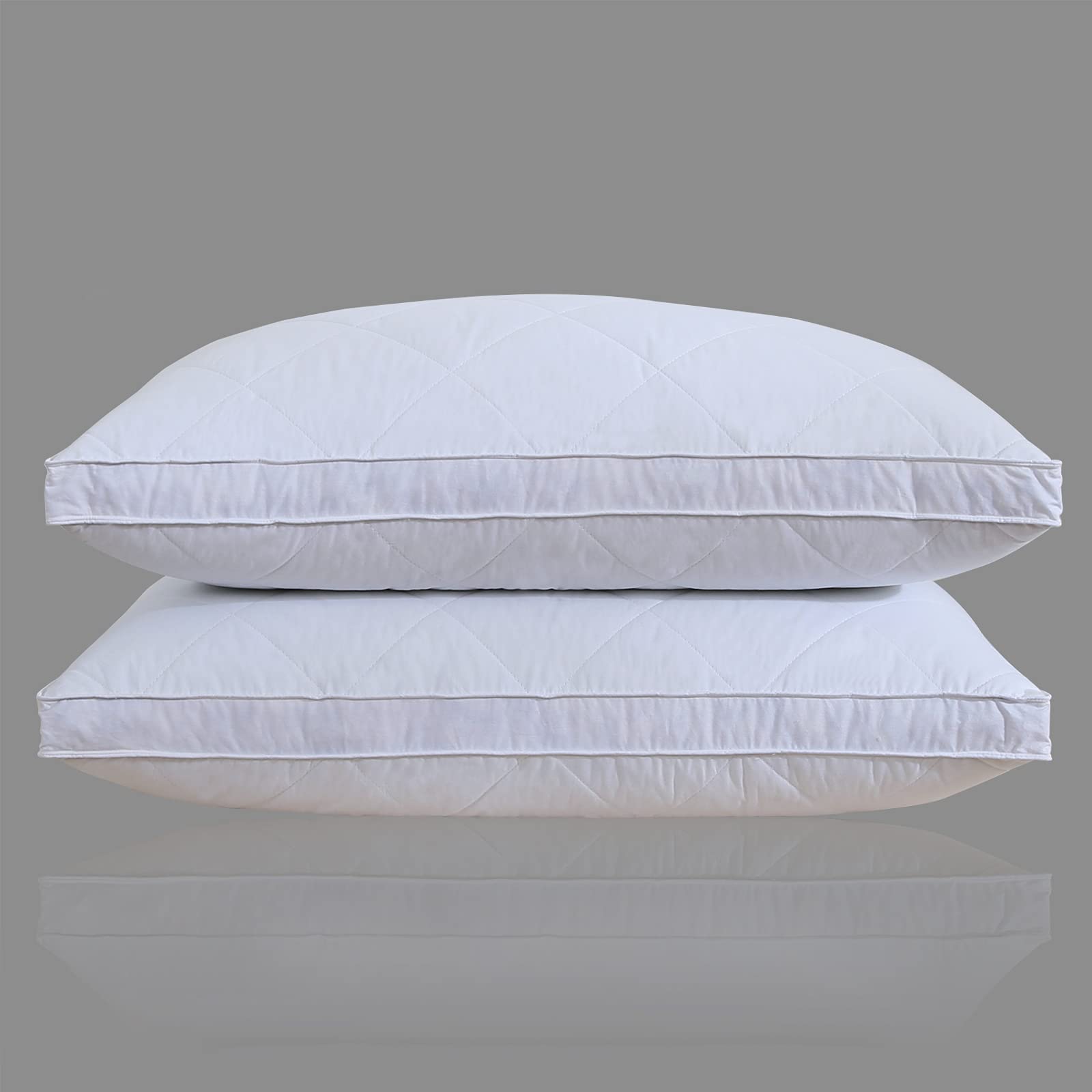 Three Geese Pack of 2 White Goose Feather Bed Pillows King Size - Soft 600 Thread Count 100% Cotton, Medium Firm,Soft Support Surround Fill Polyester, White Solid