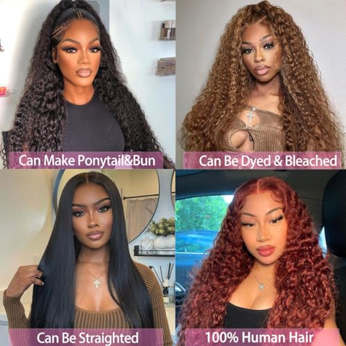 Fadaina 13x6 Deep Curly Lace Front Wigs Human Hair 180 Density, 18 Inch Curly Lace Frontal Wig Human Hair Pre Plucked with Baby Hair (18inch, 13x6 Curly Wig)
